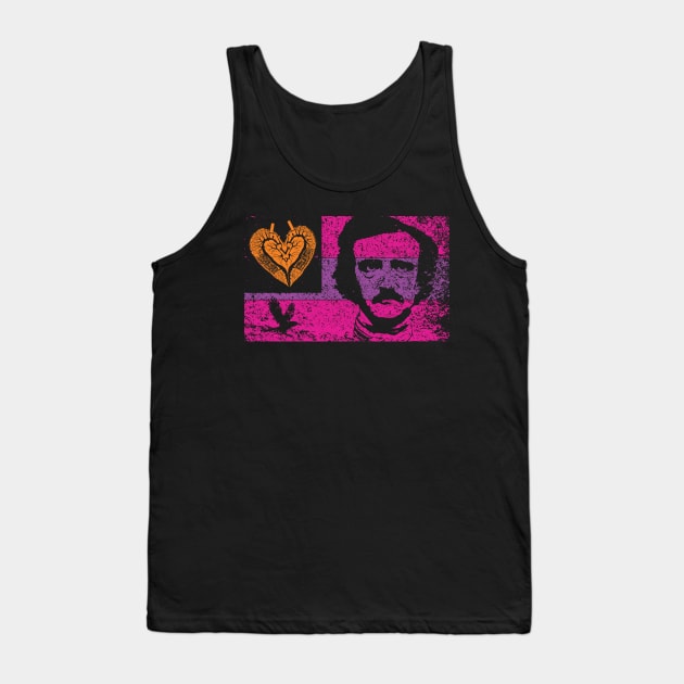 The TELL TALE HEART, The RAVEN, and Edgar Allan Poe 80s colors Distressed Flag Tank Top by pelagio